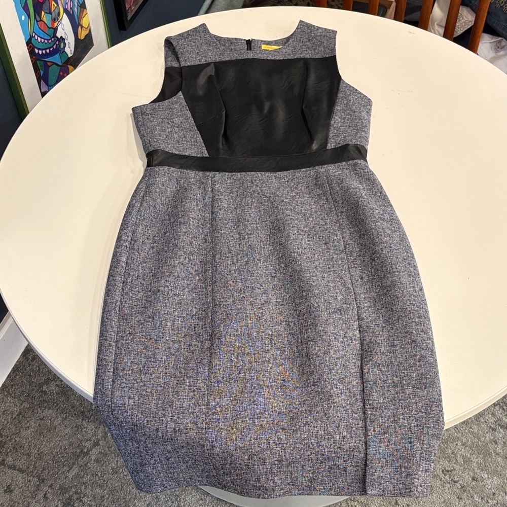 Sleeveless Grey Tweed Faux Leather Catherine Malandrino Sheath Dress 12